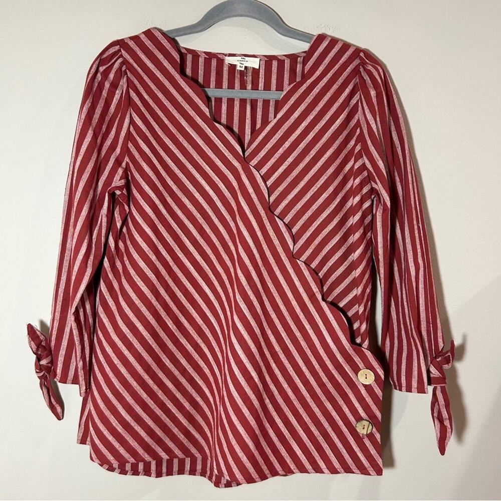 Entro Red Striped Wrap Blouse
